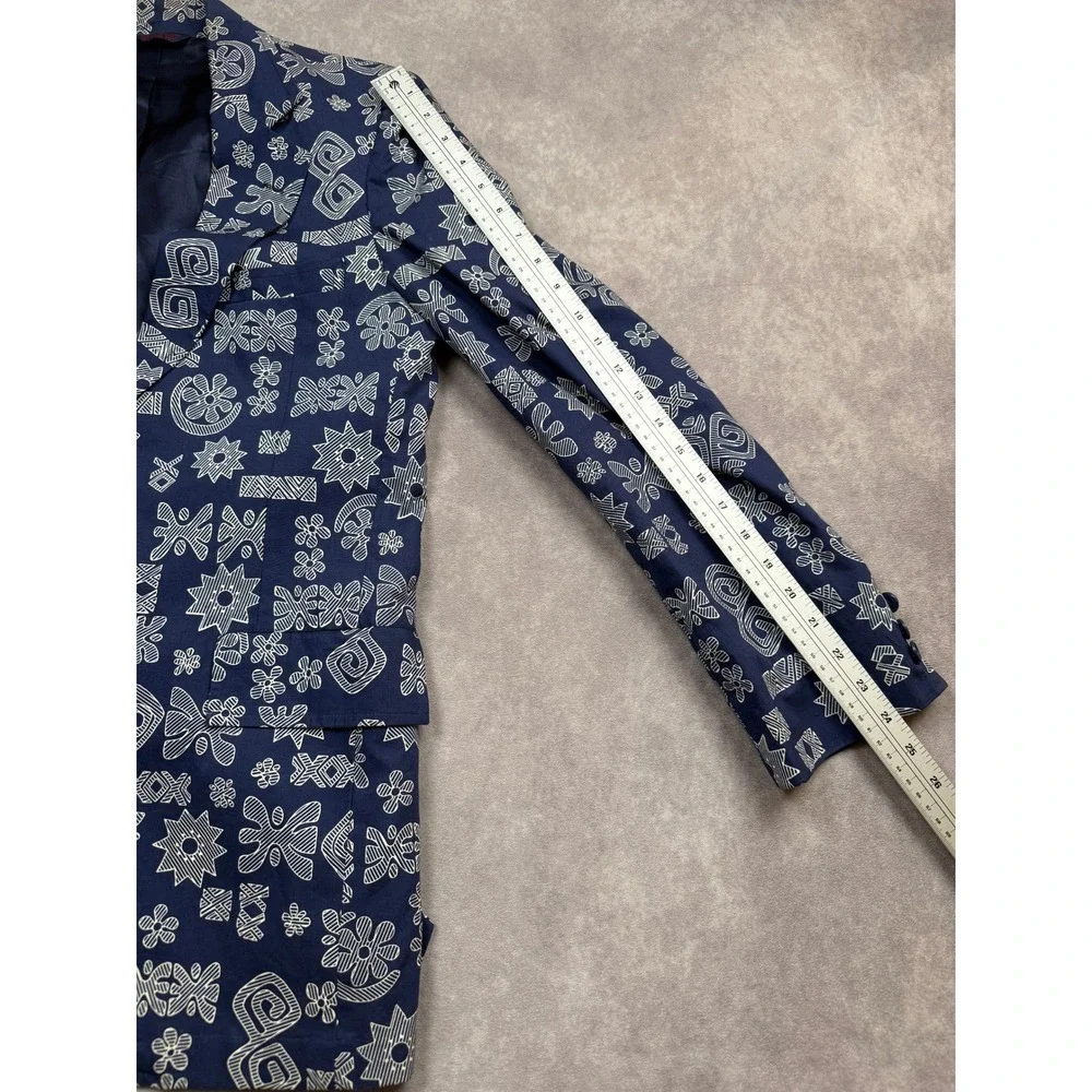 VTG Tori Richard Honolulu Indigo Blue Tribal Print Cotton Blazer Jacket N/S HK